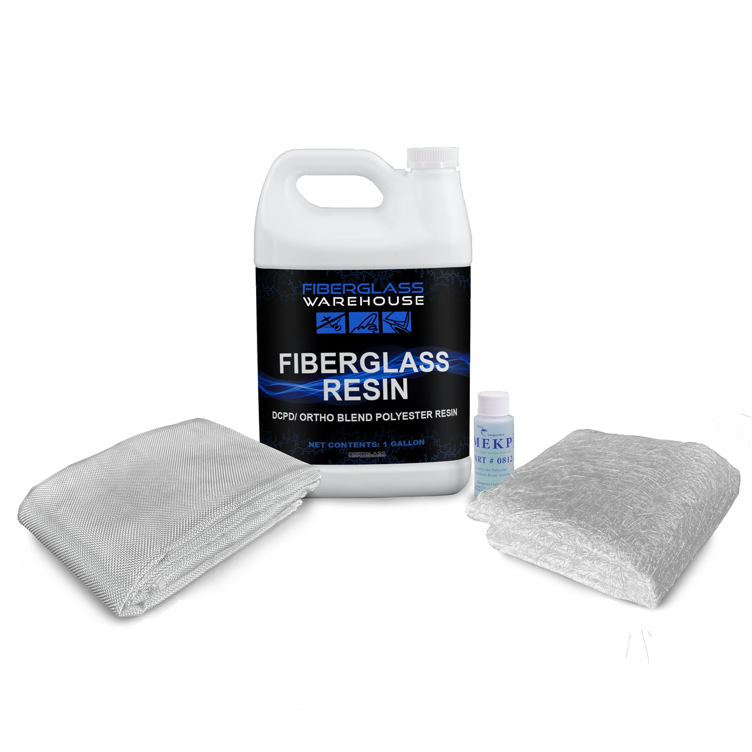 Fiberglass Warehouse Repair Kit with Fiberglass Resin Gallon & Cloth & Mat | 3 Yards 6 oz x 50" Fiberglass Cloth